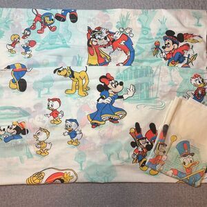 Vintage Disney Full Size Flat  Sheet With Pillowcase Mickey Minnie Pluto Donald